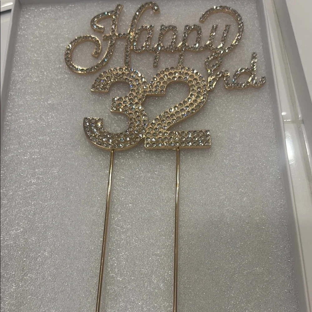 Gold rhinestone 'Happy 32nd' Cake Topper